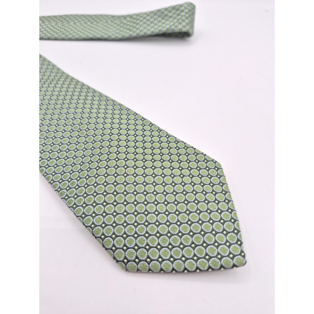 Hugo Boss Men's Silk Tie 58x3 Green Geometric Made In Italy